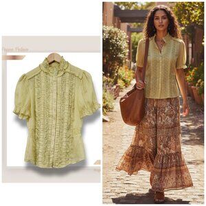 🌿Peppe Peluso Women's Large Yellow Earthy Tones Beautiful Peplum Blouse